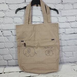 Na Ra Ya Tote Bag Tan Beige With Elephants